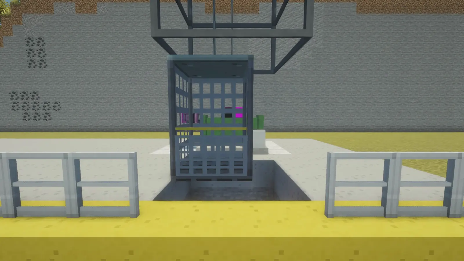 Mine cage at the top landing